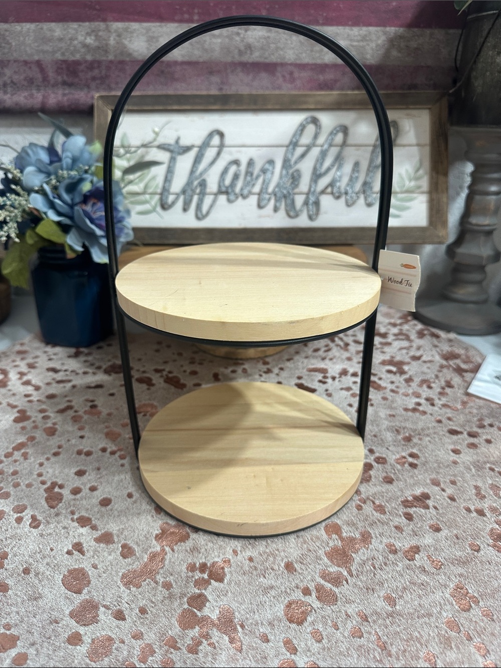 Hobby Lobby Two-Tier Wood and Black Metal Stand